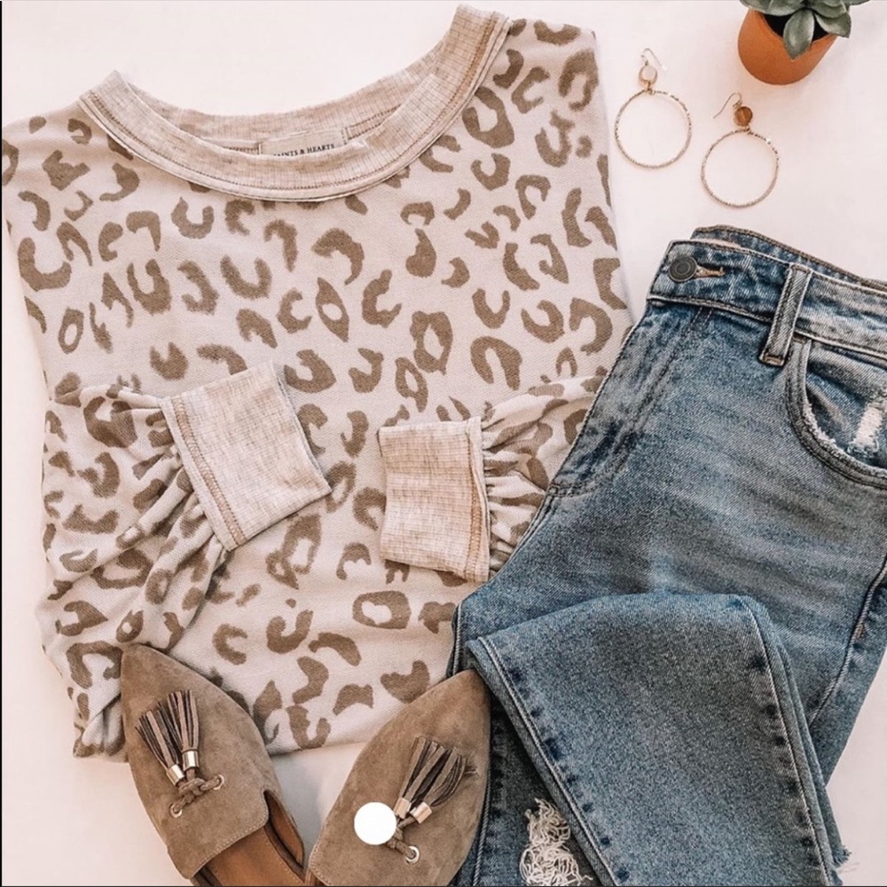 NWT Saints and Hearts French Terry Leopard Top, S